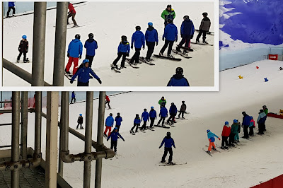 Chill Factore Snowboarding Taster 9 year old looking cool coming down the hill