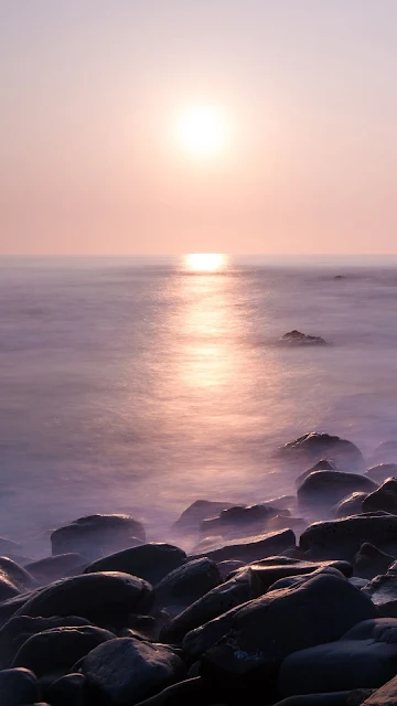 Paisagem, Pôr do Sol, Mar, Rochas, Nevoeiro