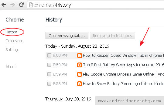 view browsing history chrome