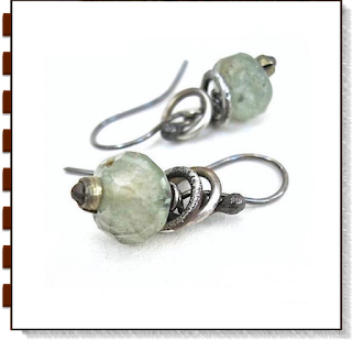 Aquamarine Earrings with rustic hand forged sterling silver