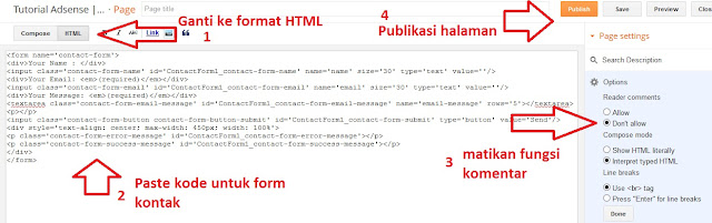 cara membuat halaman kontak di blogspot, halaman kontak untuk blogger, memasang form kontak di blogger