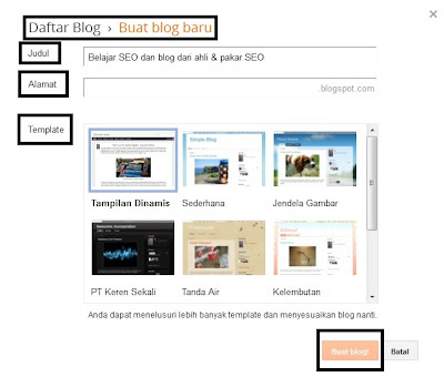 Isi Form Untuk Melengkapi Proses Pembuatan Blog