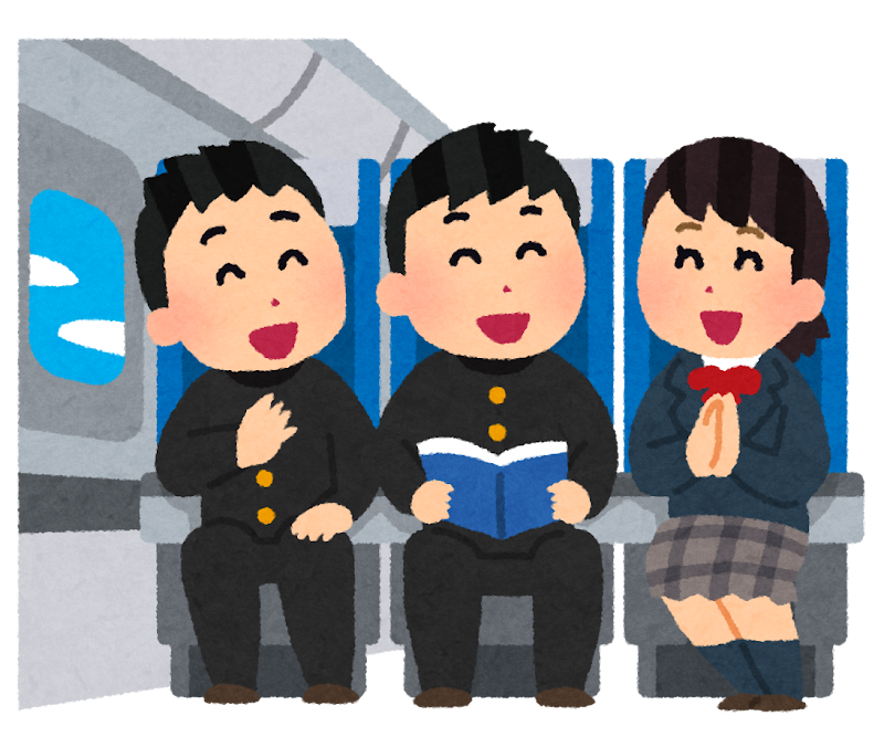 飛行機の機内のイラスト 学生たちの修学旅行 かわいいフリー素材集 いらすとや