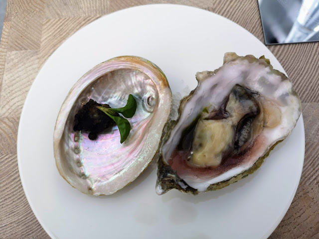 Australian market oyster, fig leaf vinegar Celeriac "oyster"