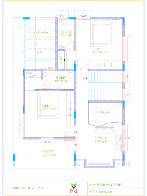 North Facing 30x40 House Plan with Vastu 3bhk Duplex G+1 First Floor