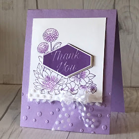 This card also used Gorgeous Grape and Highland Heather inks and paper