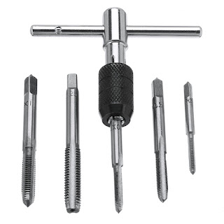 6pcs M3-M8 Tap Drill Set T Handle Ratchet Tap Wrench Machinist Tool With Screw Tap Hand, dimensions, M3 * 0.5, M4 * 0.7, M5 * 0.8, M6 * 1, M8 * 1.25.