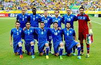 Selección de ITALIA - Temporada 2012-13 - Chiellini, Balotelli, Abate, Diamanti, Bonucci, Buffon; De Sciglio, Aquilani, Marchisio, Montolivo y Candreva - BRASIL 4 (Dante, Neymar y Fred 2), ITALIA 2 (Giaccherini y Chiellini) - 22/06/2013 - Copa de Confederaciones de la FIFA, fase de grupos - Salvador de Bahía, Brasil, estadio Fonte Nova