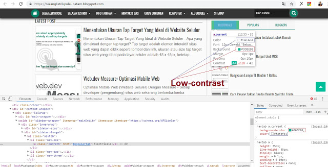 Rasio Kontras Teks (Foreground) dan Background WebPage