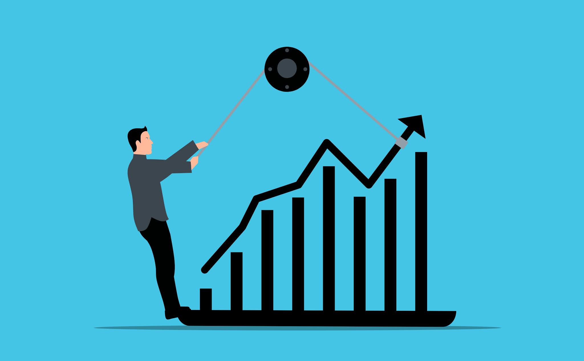 Illustration of business man pulling business chart