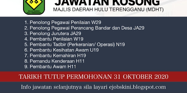  Jawatan Kosong Majlis Daerah Hulu Terengganu (MDHT) Oktober 2020