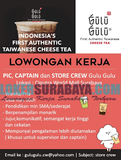 Lowongan Kerja di Gulu Gulu (First Authentic Taiwanese) Cheese Tea Mei 2019