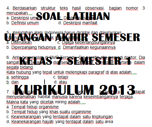 Soal Uts Bahasa Indonesia Kelas 7 Semester 2 Kurikulum 2013 Revisi