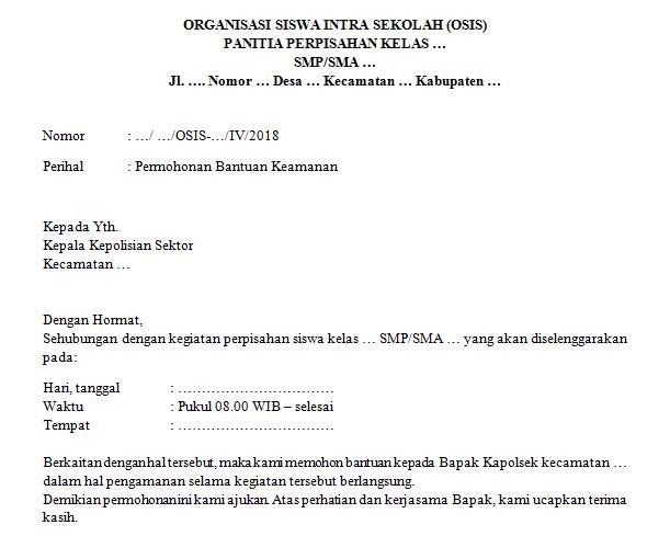 Surat Permohonan Bantuan Keamanan Perpisahan Sekolah 