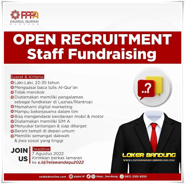 Loker Bandung Staff Fundraising PPPA Daarul Qur'an