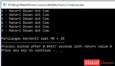 Contoh Program dengan Continue C++