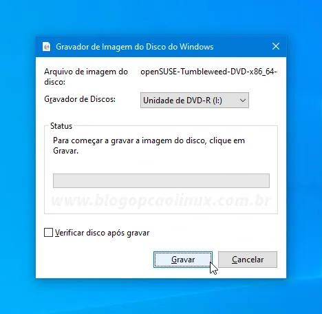 Gravando a ISO do openSUSE Tumbleweed num DVD pelo Windows
