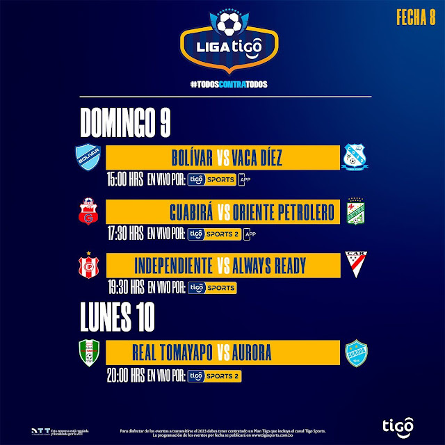 Programación de Tigo Sports para la Fecha 8 de Bolivia