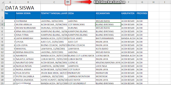 Cara  Memodifikasi Kolom, Baris dan Cell di Excel