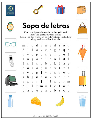 Label the Pictures : A Word Search Puzzle for Spanish Learners