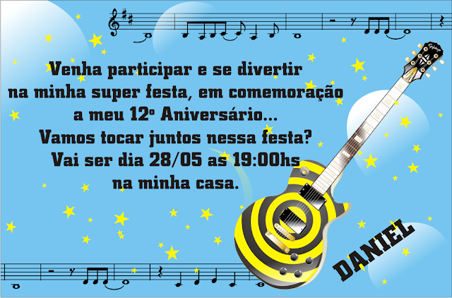 Convite para festa de aniversário infantil Tema Música