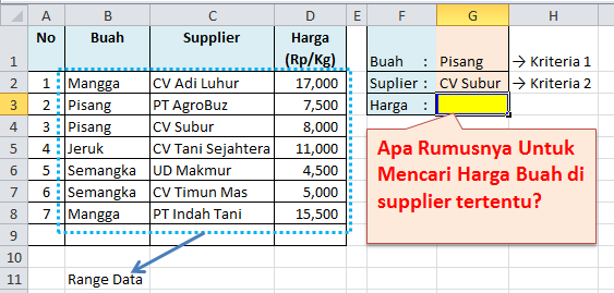 apa rumus untuk cari data dengan banyak kriteria