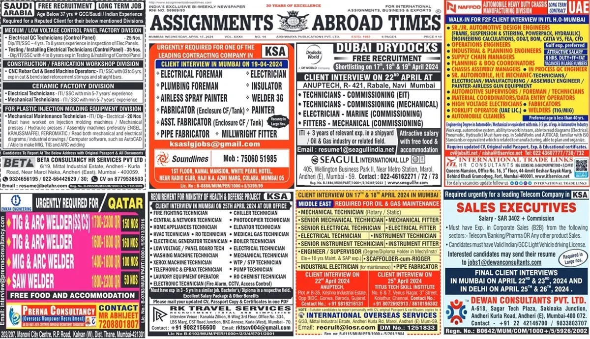 Assignments Abroad Times Job Vacancy News Paper