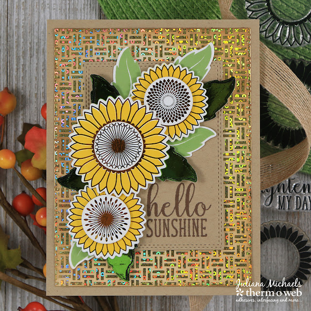 Hello Sunshine Card by Juliana Michaels featuring Therm O Web and Gina K Designs Graphic Sunflowers StampnFoil Stamp Set, Dies and Foil Mates