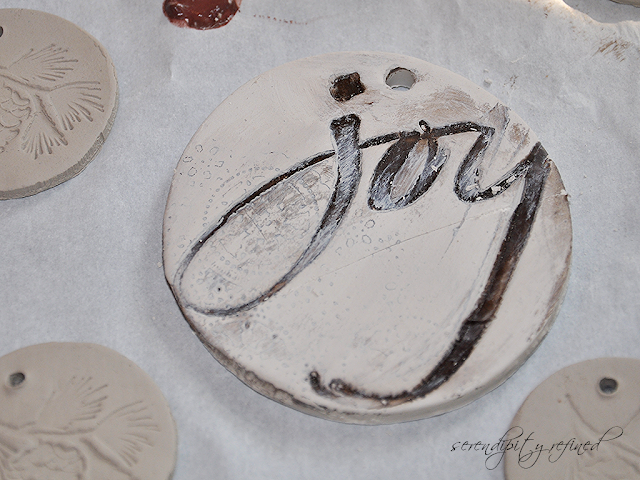 Hand Stamped Hand Painted Natural Clay Holiday Tags Christmas by Serendipity Refined