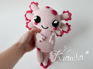 Krawka: Axolotl cute pink crochet amigurumi pattern by Krawka