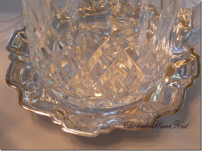 or bridal table, double chafing dish, silver gallery tray, Waterford pitcher.JPG2