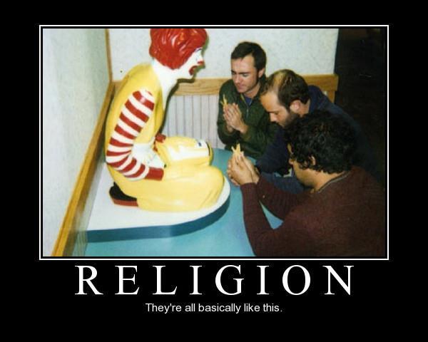 religion brainwashing Ronold McDonald beign prayed to and worshipped