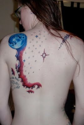 Moon and Stars Tattoo design on Girl back