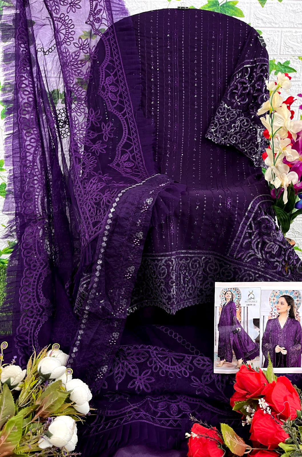 Buy Georgette Embroidery R 1019 D Rungrez Pakistani Salwar S