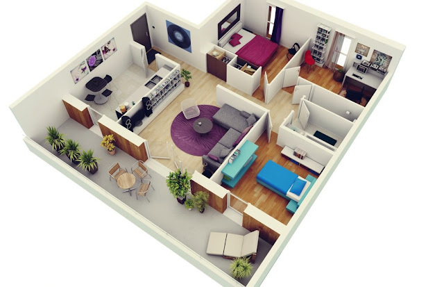 3D House Plans Three Badroom 01