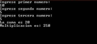 Programa en C++: Pide 3 números enteros y realiza la suma & multiplicación 