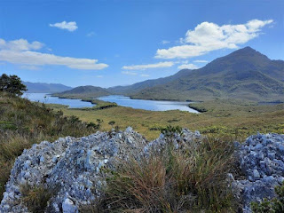 View of Bathurst Channel and Mt Rugby from ridge on the Port Davey Track