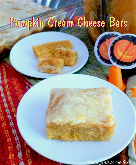 Pumpkin Cream Cheese Bars | recipe developed by Karen of www.BakingInATornado.com | #recipe #dessert