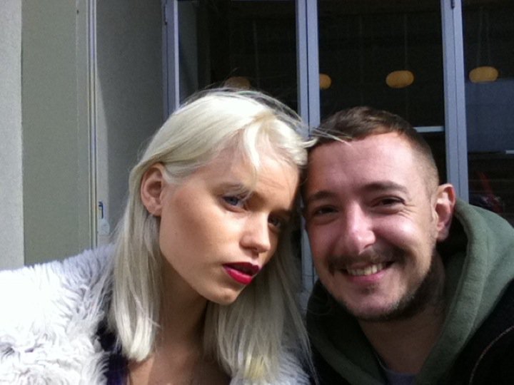 Hairstylist Luke Baker and muse Abbey Lee on set today Love the icy blonde
