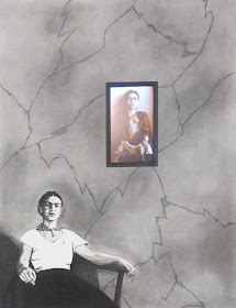 "Frida with Fridas" Charcoal, Conte and Embedded Electronics on Paper  24x18 inches, c. 2015 - By F. Lennox Campello
