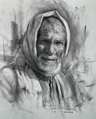Charcoal portrait painting Nishikant Palande