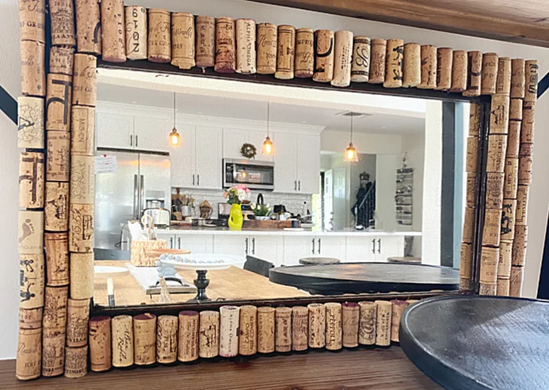 wine cork mirror on a shelf