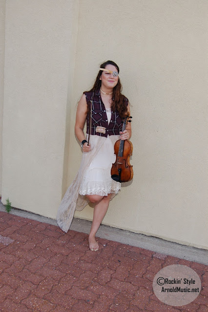 tea stained vintage inspired boho pirate fashion with eye patch and violin