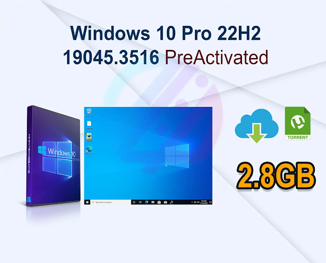 Windows 10 Pro 22H2 19045.3516 Pre-Activated