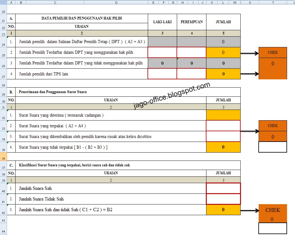 Rumus Excel Laporan Cepat Model C1-KWK.KPU - BMO