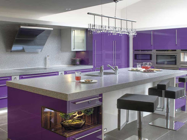 Contoh desain dapur minimalis warna ungu