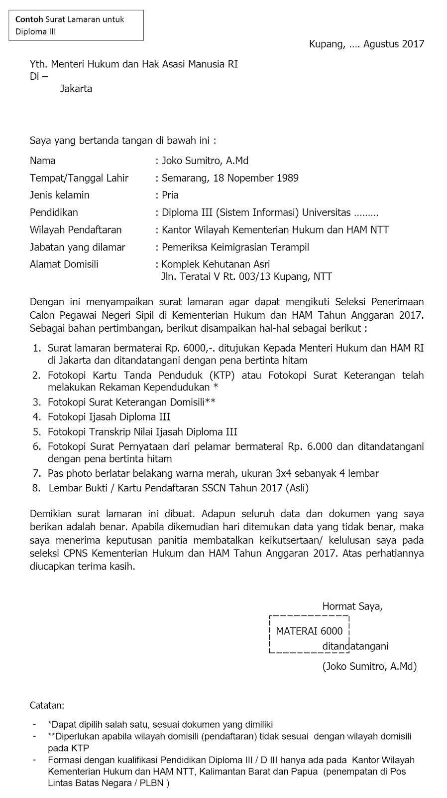 Download Contoh Format Dokumen Surat Lamaran CPNS ...