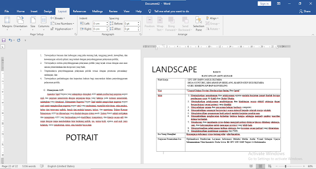 Menggabungkan Potrait Dan Landscape Dalam Satu Dokumen Word