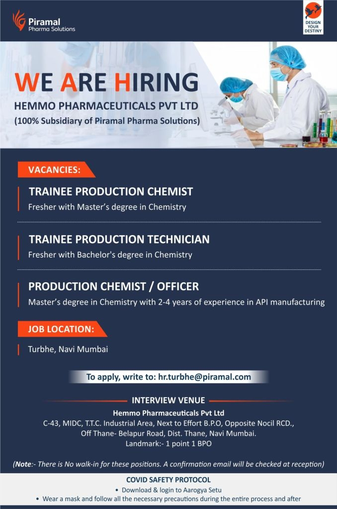 Job Availables,HEMMO PHARMACEUTICALS PVT LTD Job Vacancy For  Bachelor's /Master's  in Chemistry