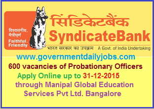 SYNDICATE BANK RECRUITMENT 2016 APPLY ONLINE FOR MANIPAL PO POSTS